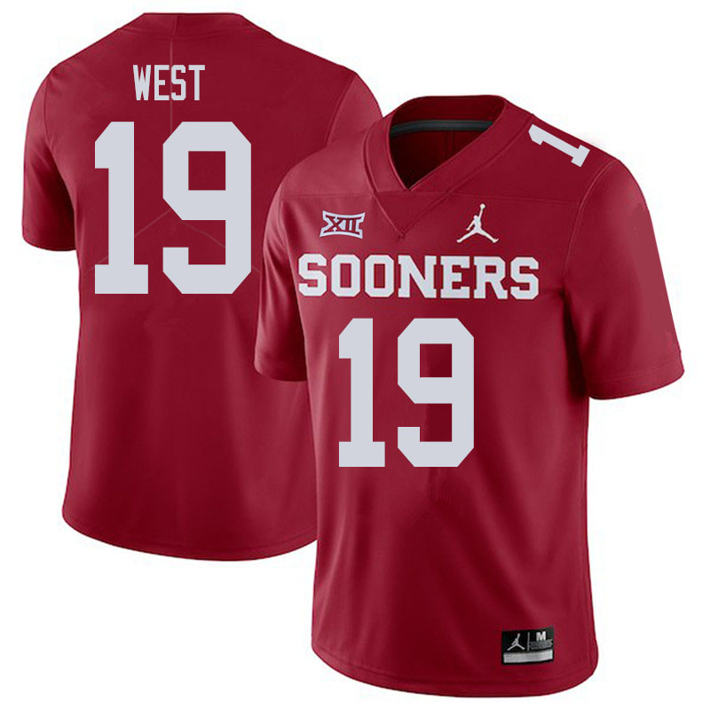Men #19 Trevon West Oklahoma Sooners College Football Jerseys Sale-Crimson